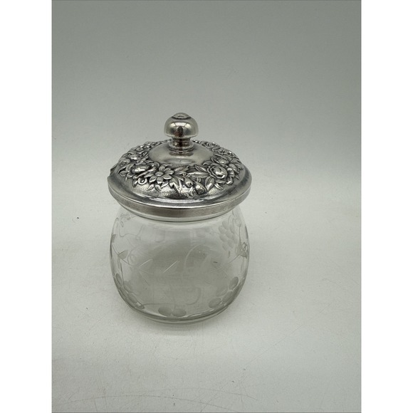Kirk Stieff Other - Vintage S Kirk & Son Repousse #20F Cut Glass Jam Jar Sterling Silver
